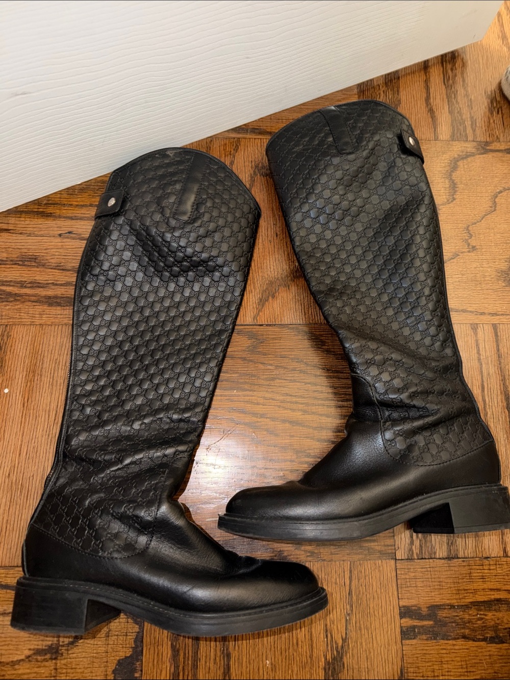 Gucci Black  Logo-Embossed Leather Over-The-Knee Boots size 36 1/2